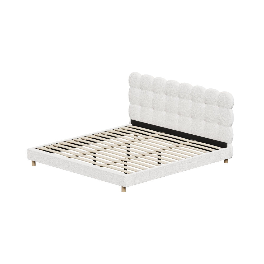 Boucle Fabric Bed Frame with Tufted Bedhead and Modern Design