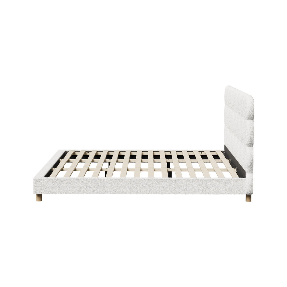 Boucle Fabric Bed Frame with Tufted Bedhead and Modern Design