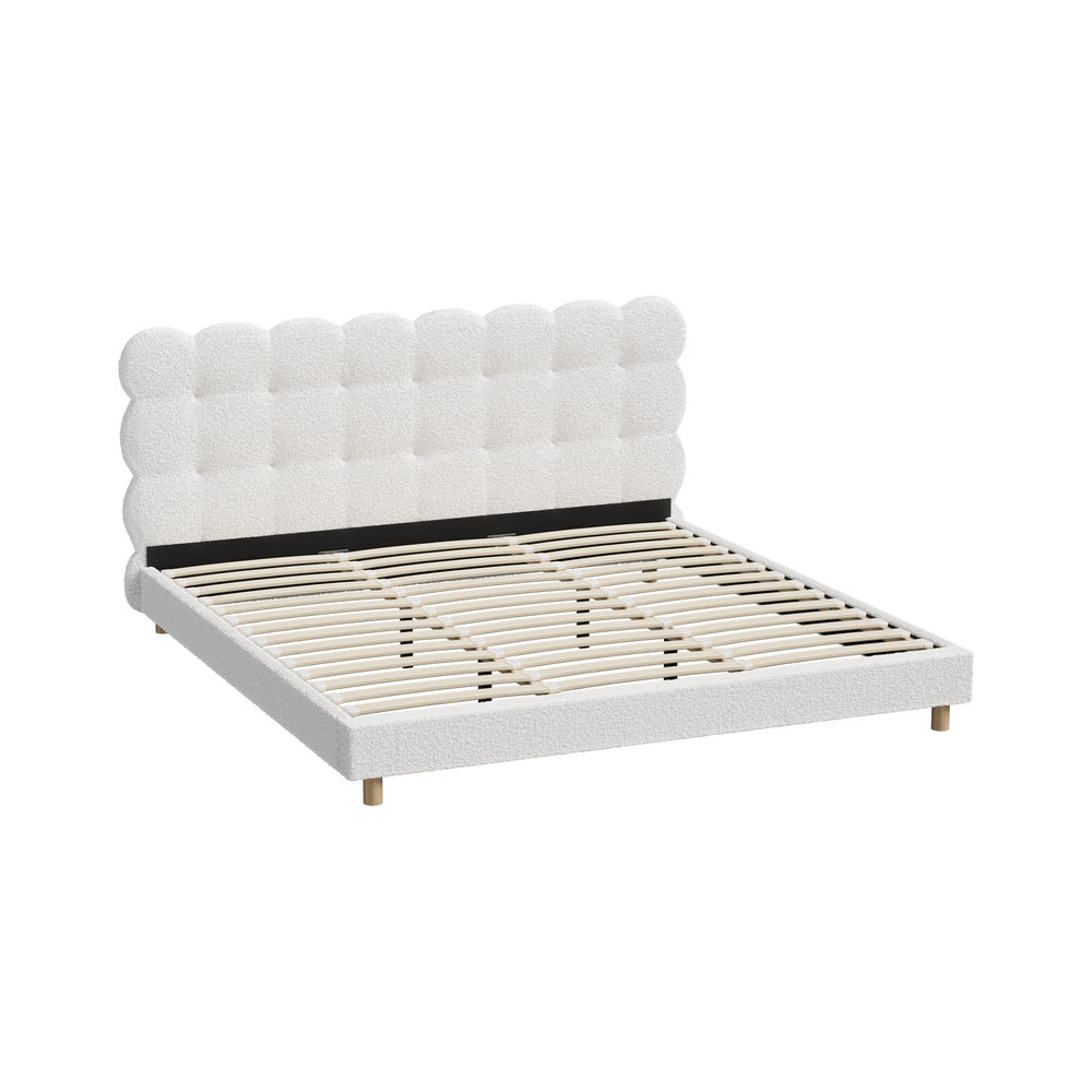 Boucle Fabric Bed Frame with Tufted Bedhead and Modern Design