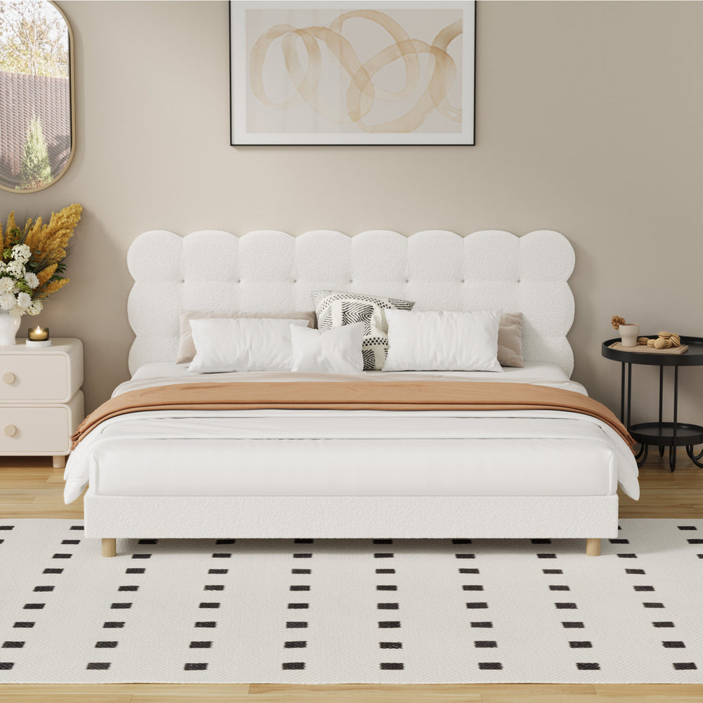 Boucle Fabric Bed Frame with Tufted Bedhead and Modern Design