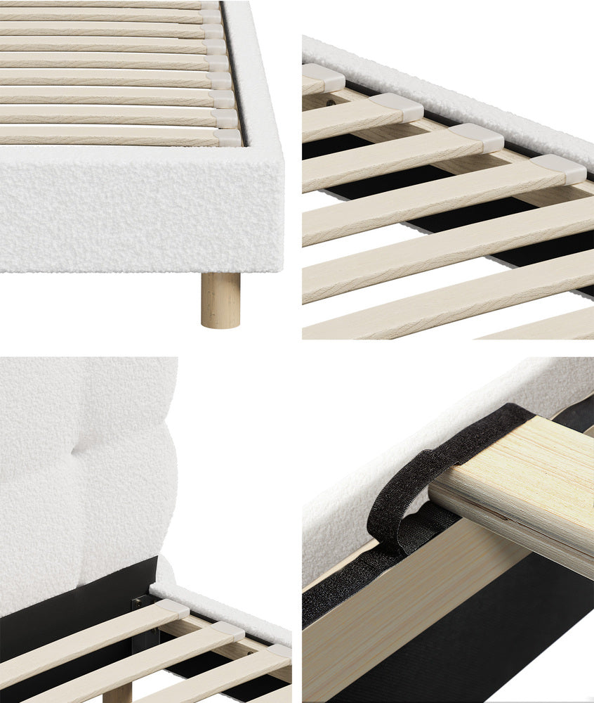Boucle Fabric Bed Frame with Tufted Bedhead and Modern Design