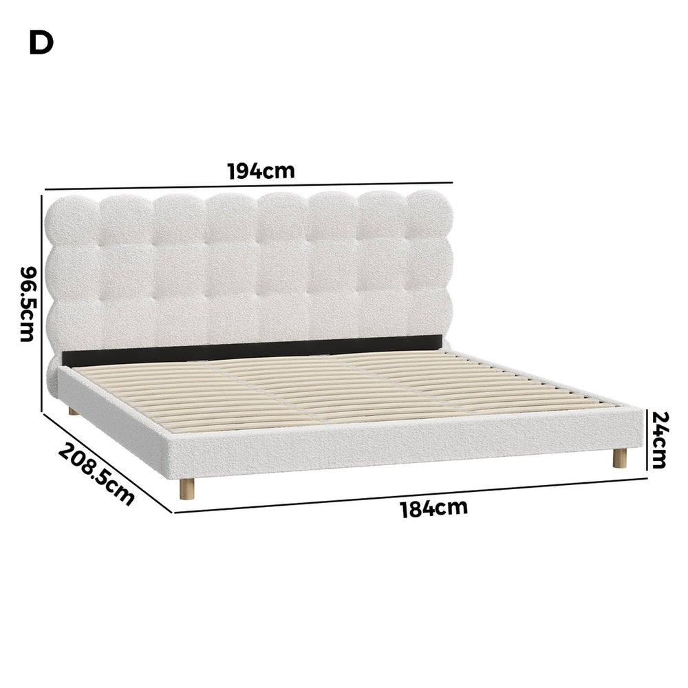 Boucle Fabric Bed Frame with Tufted Bedhead and Modern Design