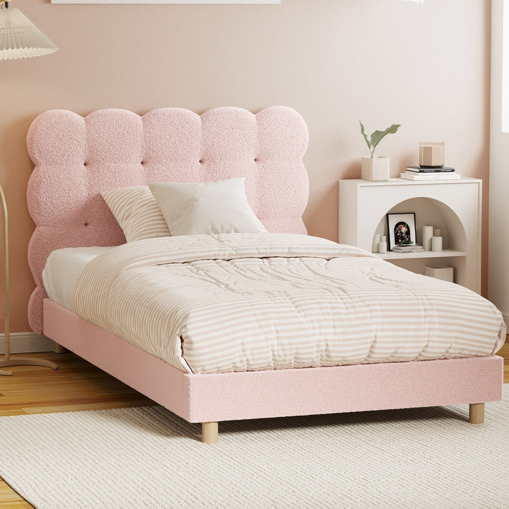 Tufted Bedhead Boucle Fabric Bed Frame Pink  S/D/Q/K/KS