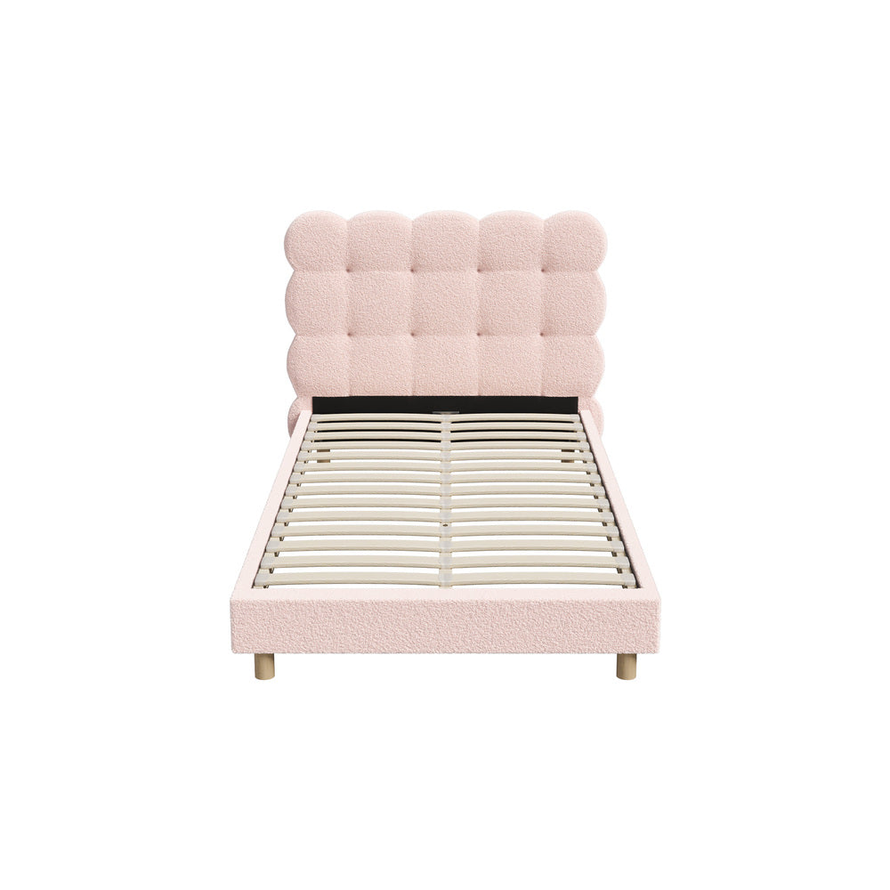 Tufted Bedhead Boucle Fabric Bed Frame Pink  S/D/Q/K/KS