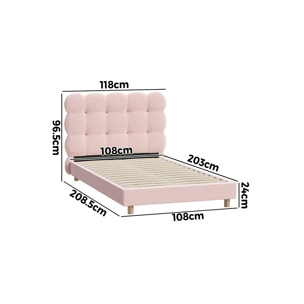 Tufted Bedhead Boucle Fabric Bed Frame Pink  S/D/Q/K/KS