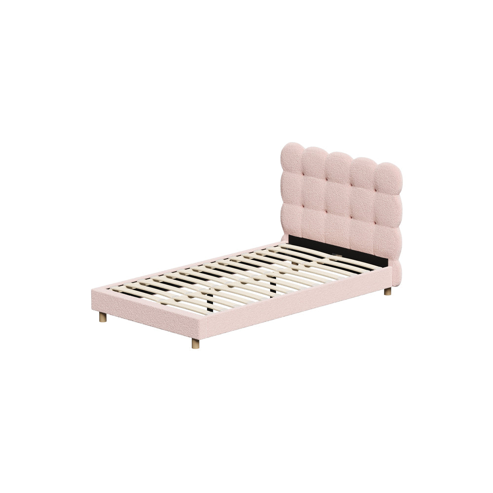 Tufted Bedhead Boucle Fabric Bed Frame Pink  S/D/Q/K/KS