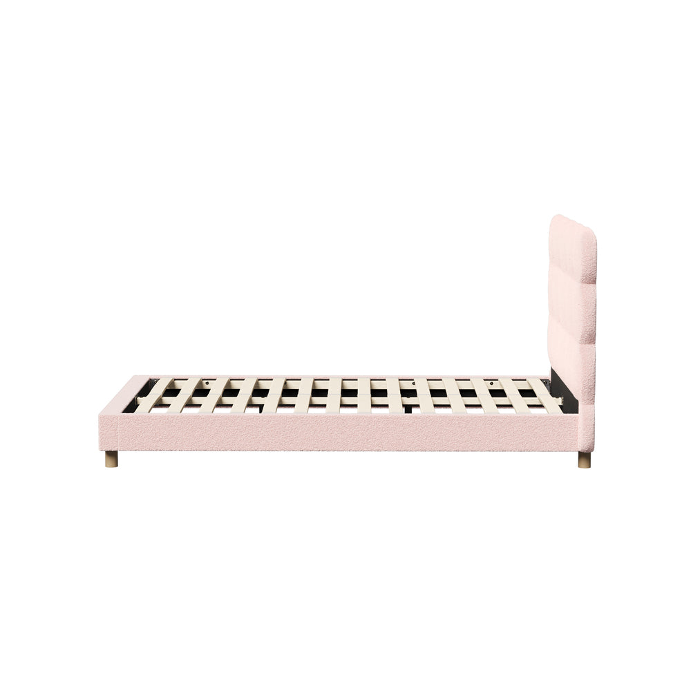 Tufted Bedhead Boucle Fabric Bed Frame Pink  S/D/Q/K/KS