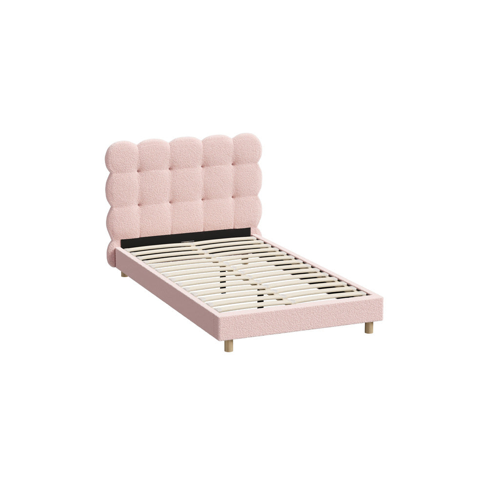 Tufted Bedhead Boucle Fabric Bed Frame Pink  S/D/Q/K/KS