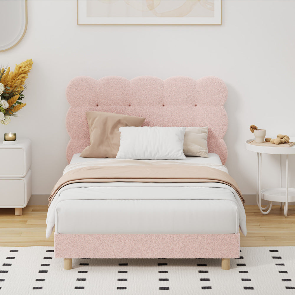 Tufted Bedhead Boucle Fabric Bed Frame Pink  S/D/Q/K/KS