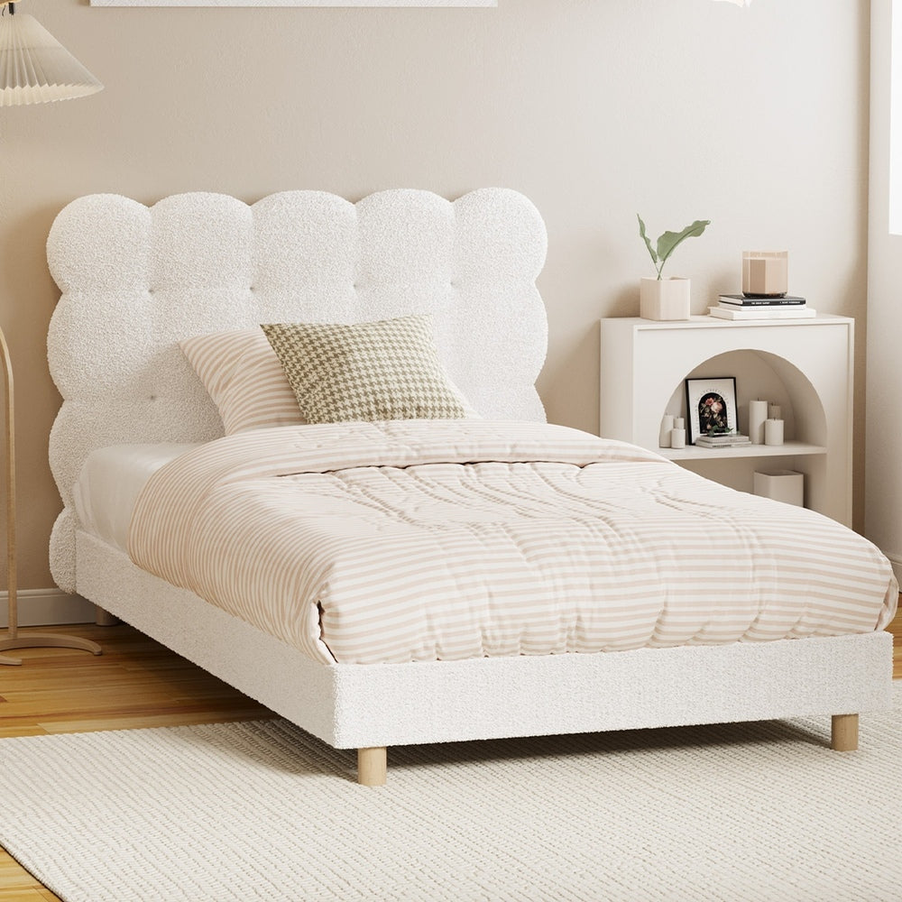 Boucle Fabric Bed Frame with Tufted Bedhead and Modern Design