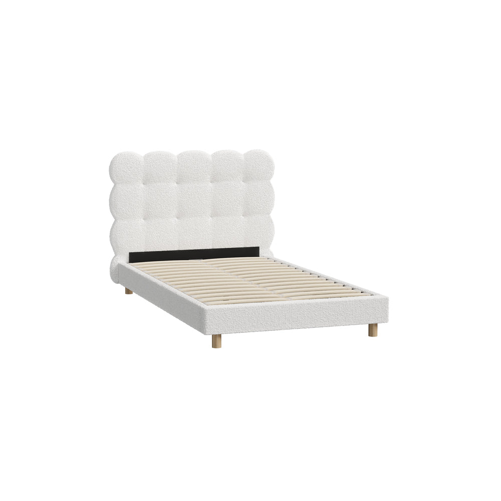 Boucle Fabric Bed Frame with Tufted Bedhead and Modern Design