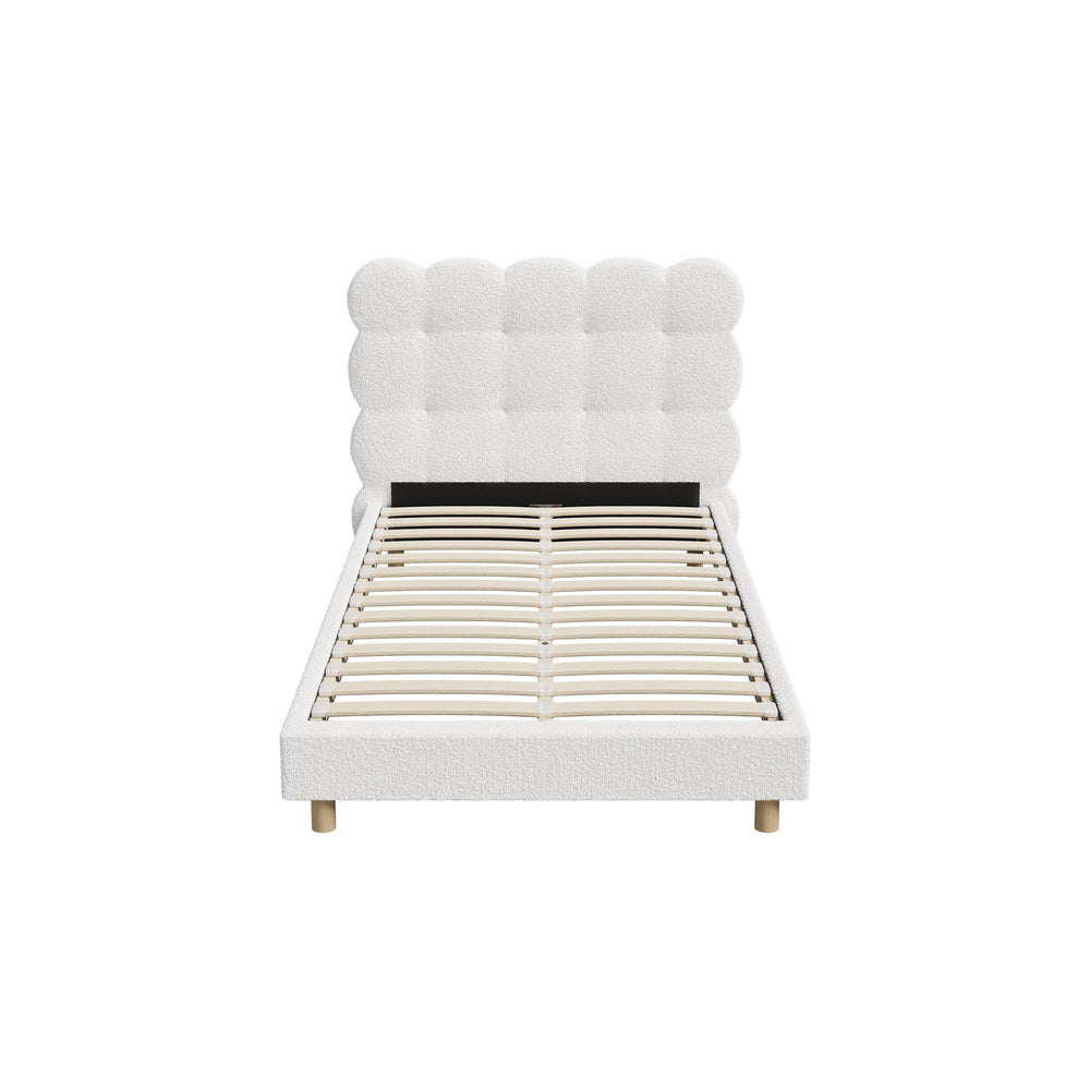 Boucle Fabric Bed Frame with Tufted Bedhead and Modern Design