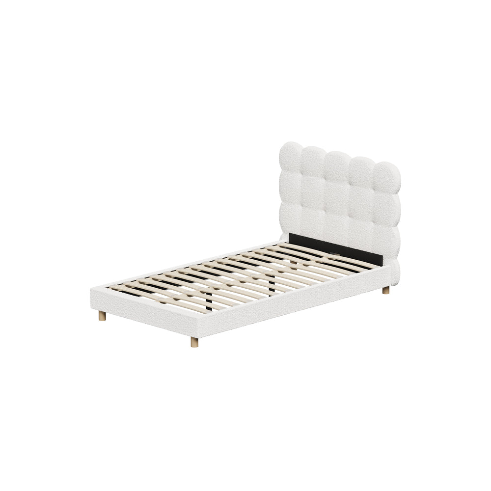 Boucle Fabric Bed Frame with Tufted Bedhead and Modern Design