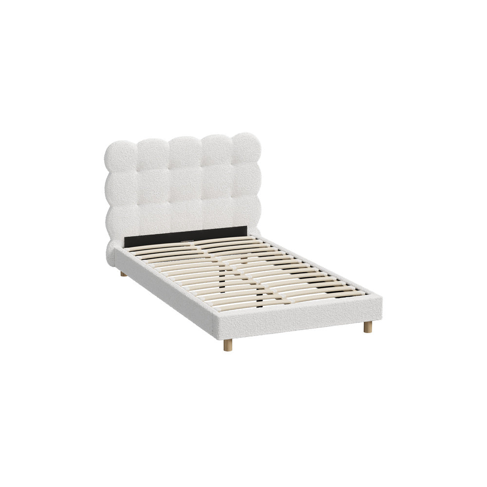 Boucle Fabric Bed Frame with Tufted Bedhead and Modern Design