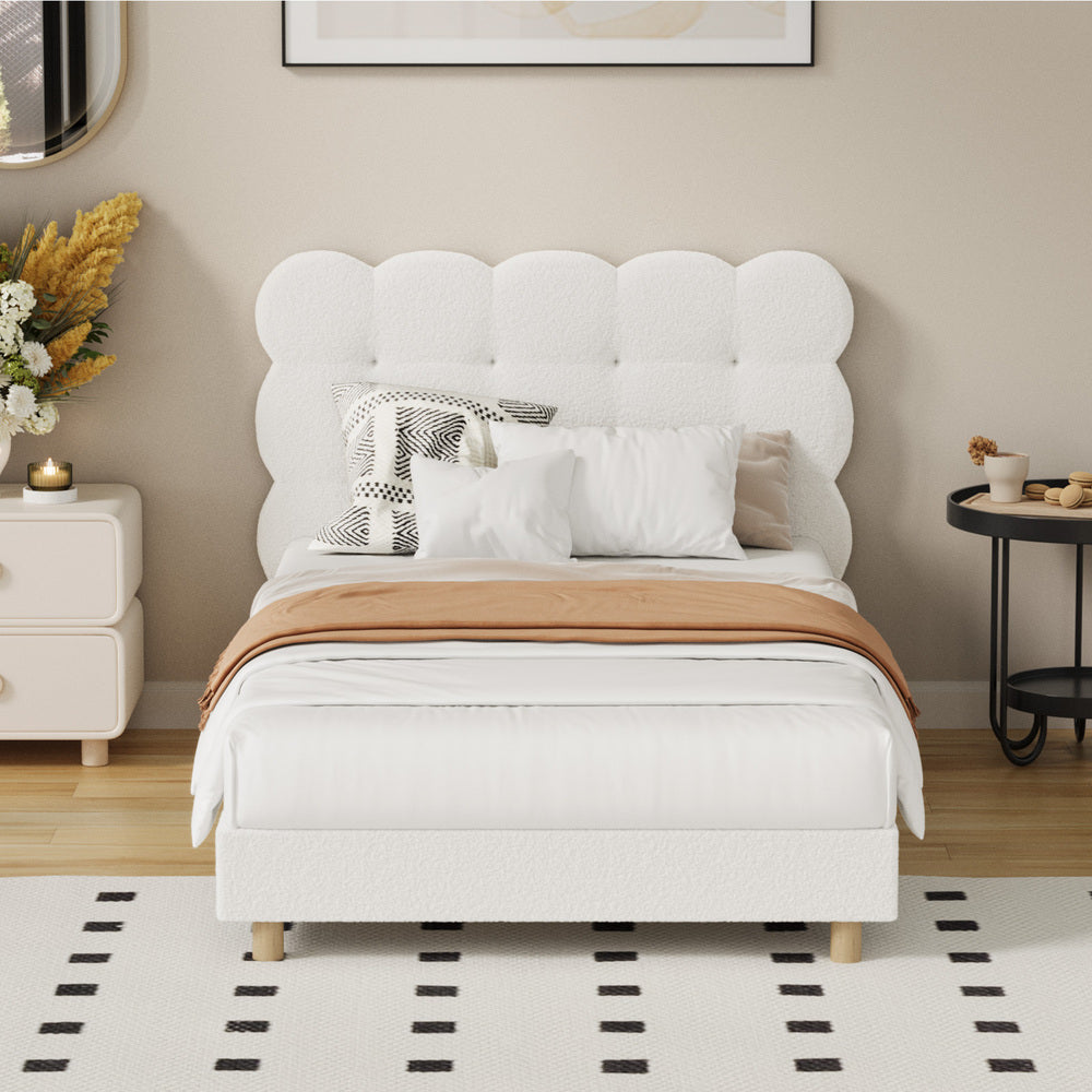 Boucle Fabric Bed Frame with Tufted Bedhead and Modern Design