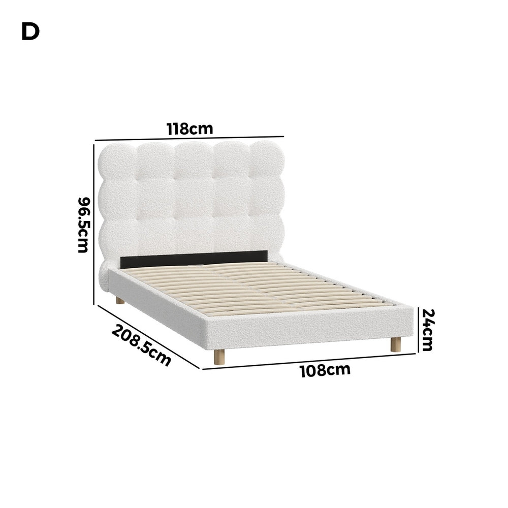 Boucle Fabric Bed Frame with Tufted Bedhead and Modern Design