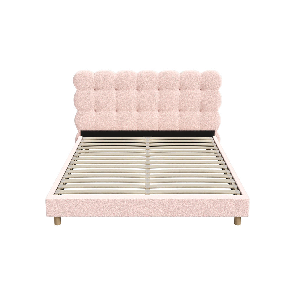 Tufted Bedhead Boucle Fabric Bed Frame Pink  S/D/Q/K/KS