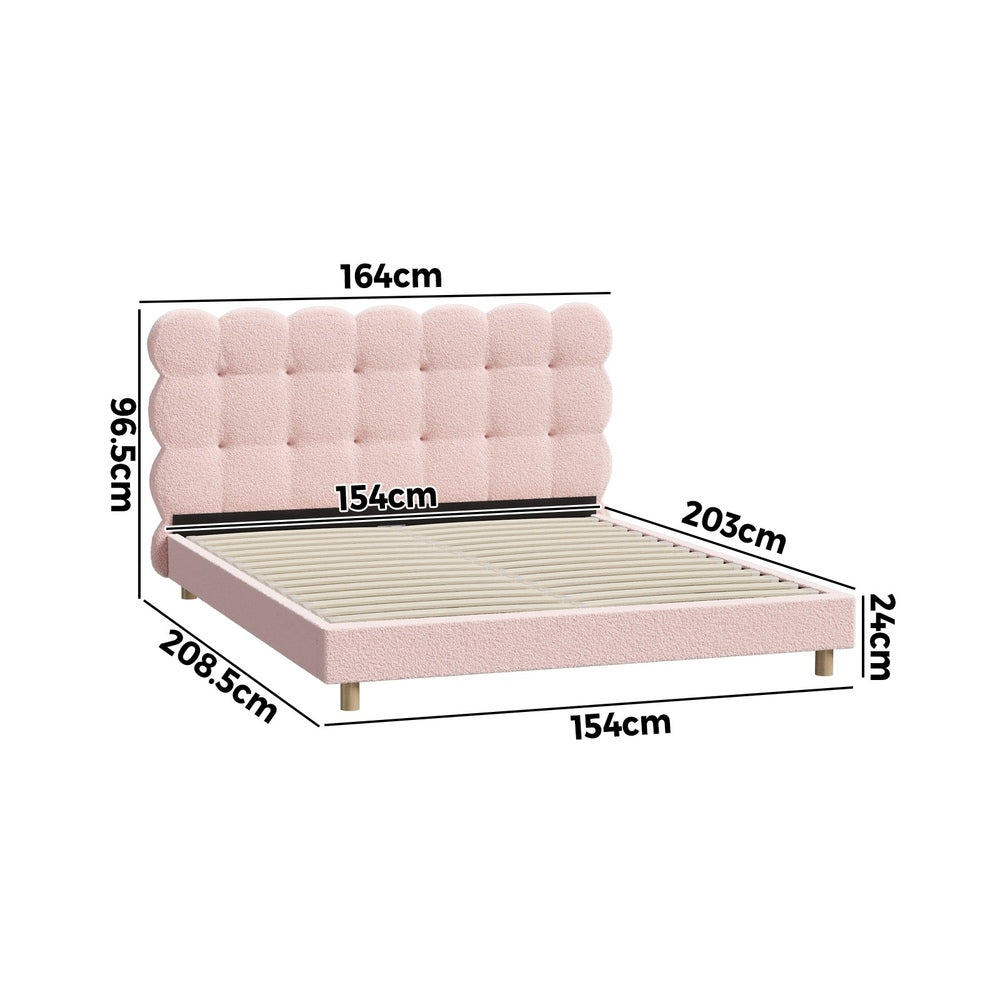 Tufted Bedhead Boucle Fabric Bed Frame Pink  S/D/Q/K/KS
