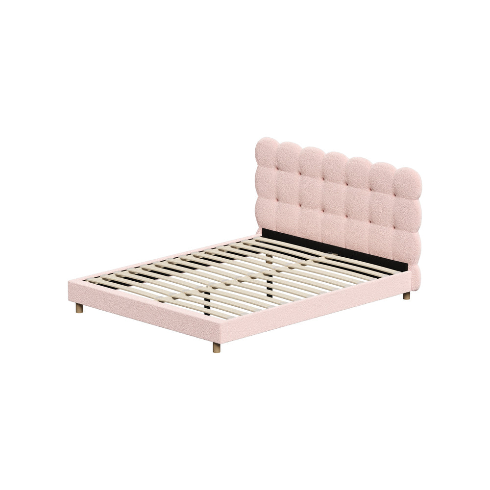 Tufted Bedhead Boucle Fabric Bed Frame Pink  S/D/Q/K/KS