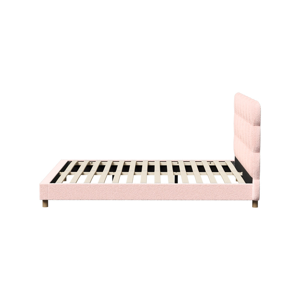 Tufted Bedhead Boucle Fabric Bed Frame Pink  S/D/Q/K/KS