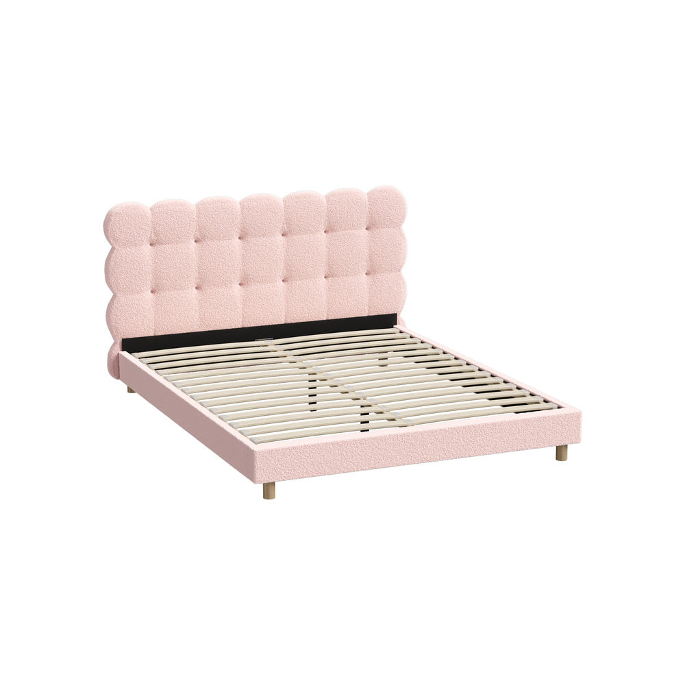 Tufted Bedhead Boucle Fabric Bed Frame Pink  S/D/Q/K/KS