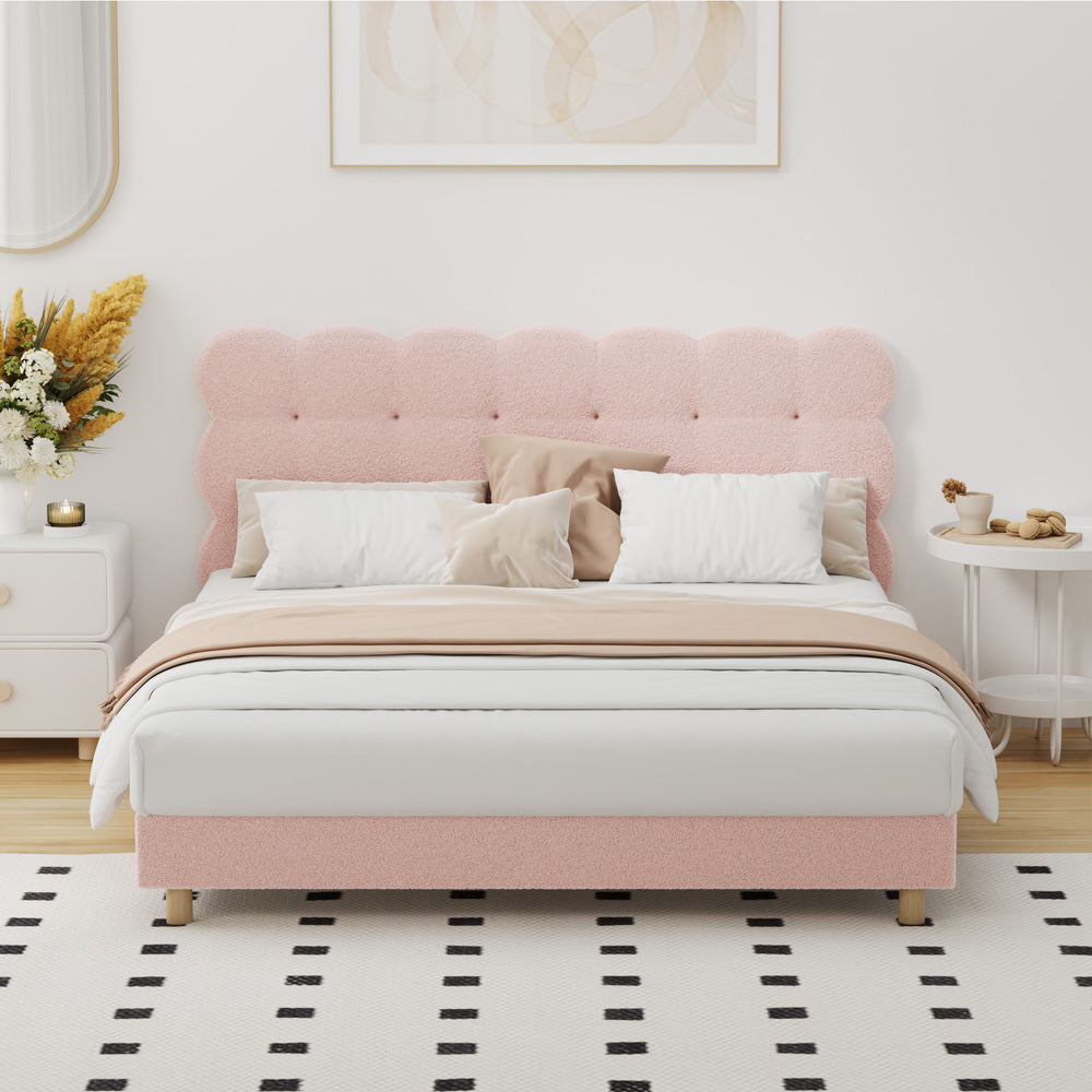 Tufted Bedhead Boucle Fabric Bed Frame Pink  S/D/Q/K/KS