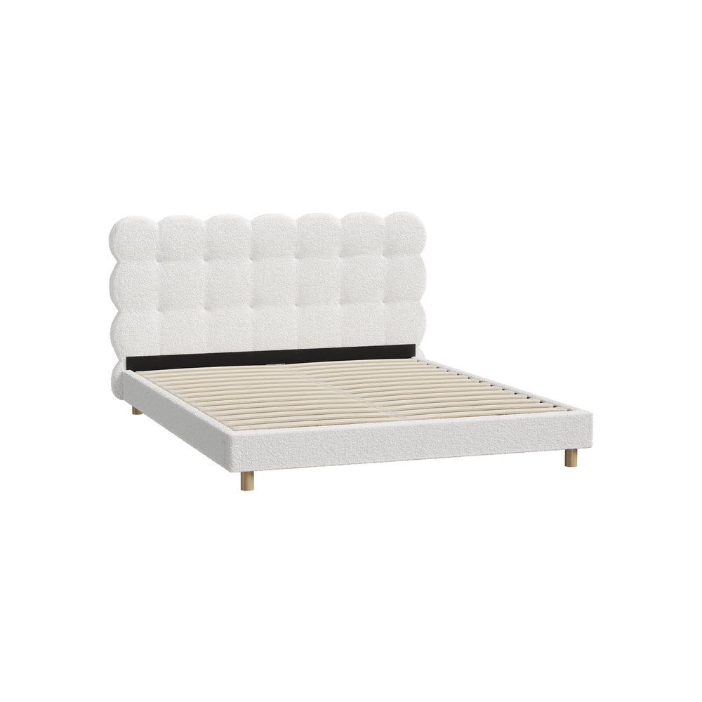 Boucle Fabric Bed Frame with Tufted Bedhead and Modern Design