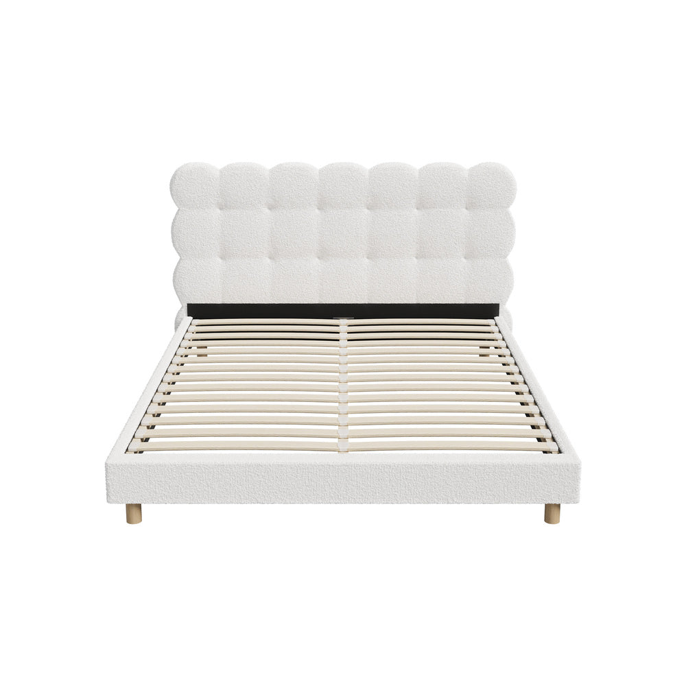 Boucle Fabric Bed Frame with Tufted Bedhead and Modern Design