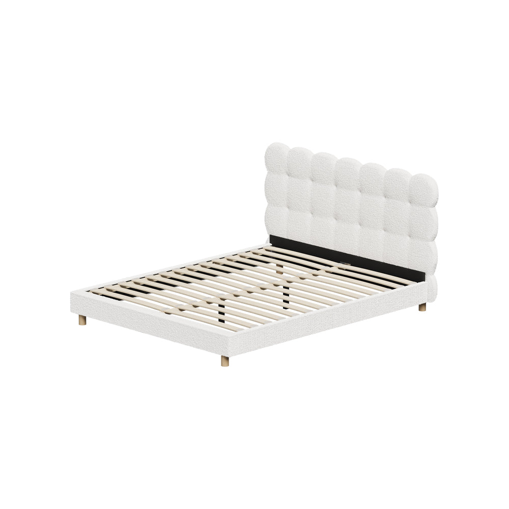 Boucle Fabric Bed Frame with Tufted Bedhead and Modern Design