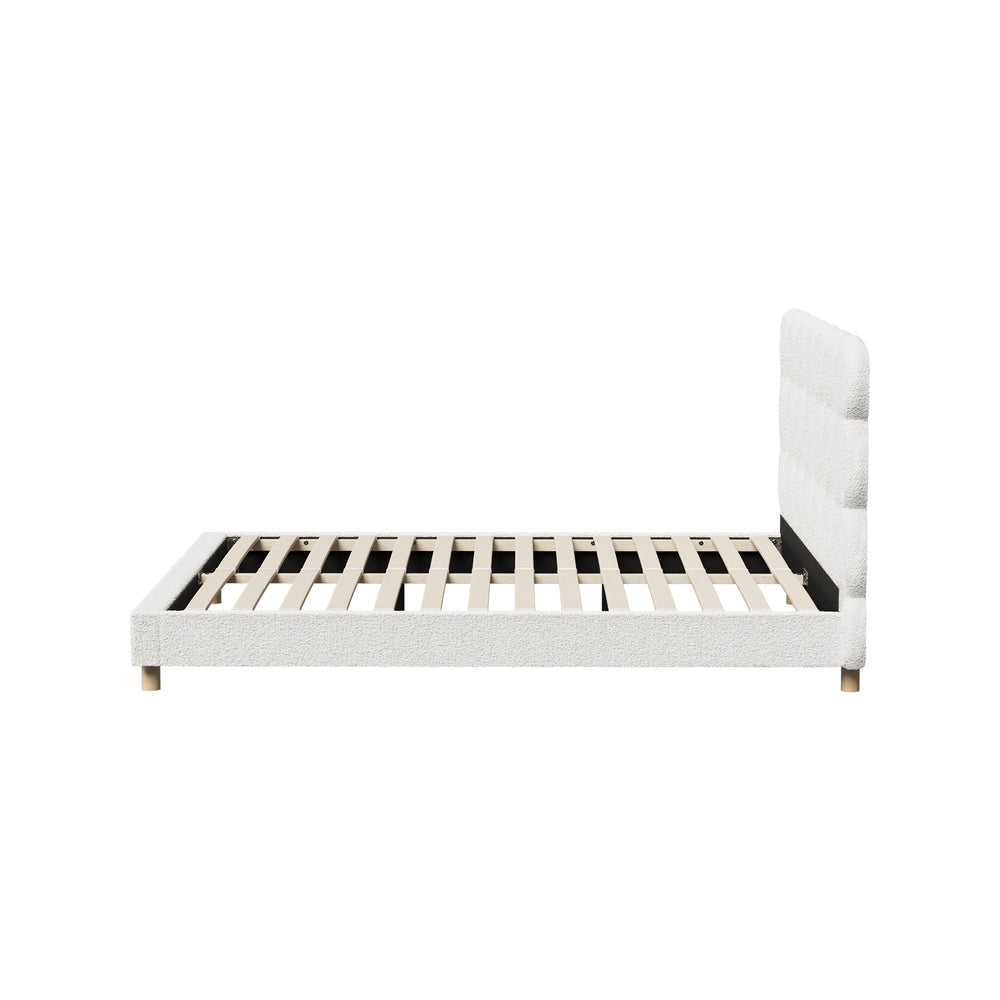 Boucle Fabric Bed Frame with Tufted Bedhead and Modern Design