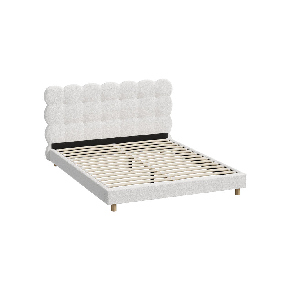 Boucle Fabric Bed Frame with Tufted Bedhead and Modern Design