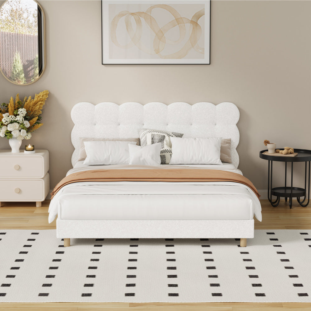 Boucle Fabric Bed Frame with Tufted Bedhead and Modern Design