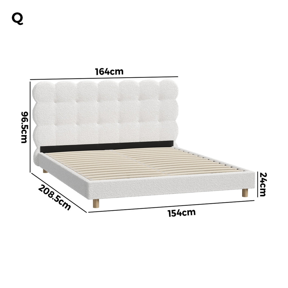 Boucle Fabric Bed Frame with Tufted Bedhead and Modern Design