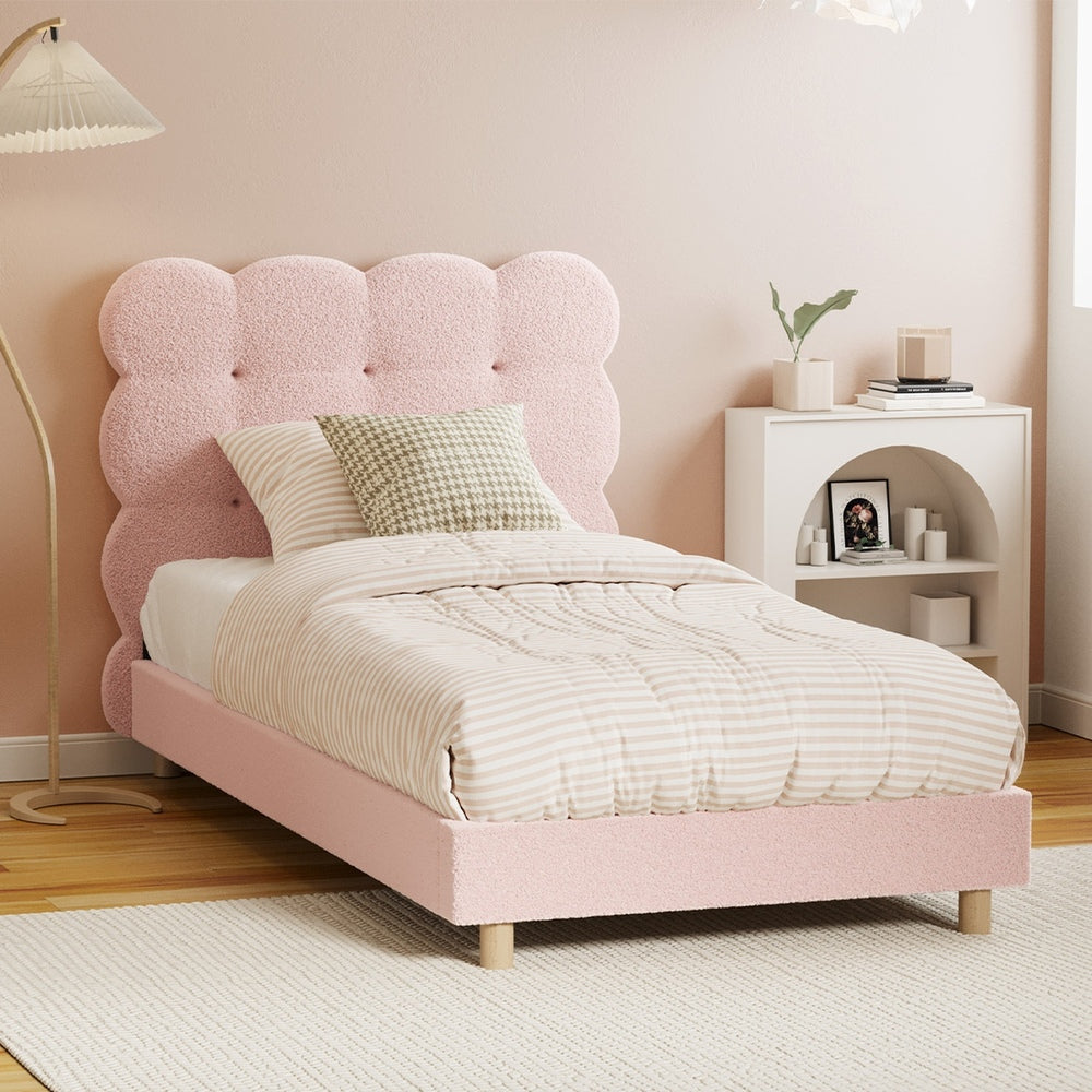 Tufted Bedhead Boucle Fabric Bed Frame Pink  S/D/Q/K/KS