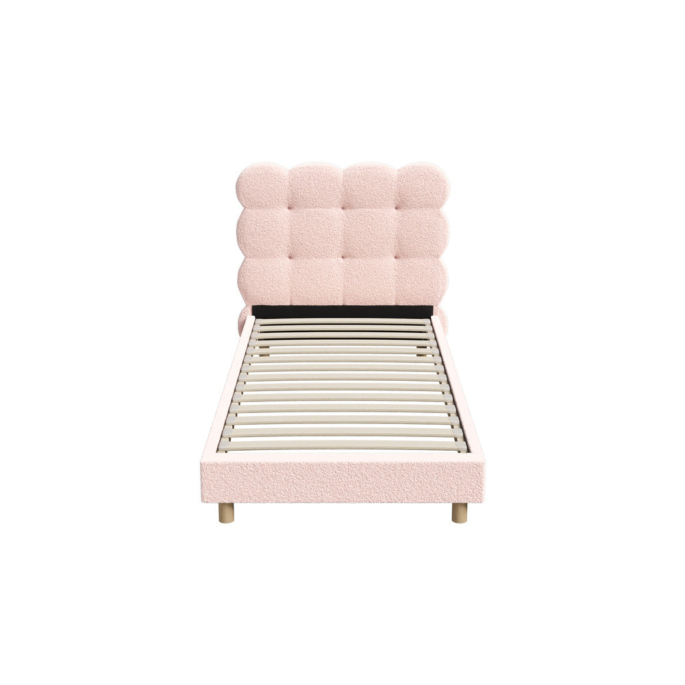 Tufted Bedhead Boucle Fabric Bed Frame Pink  S/D/Q/K/KS