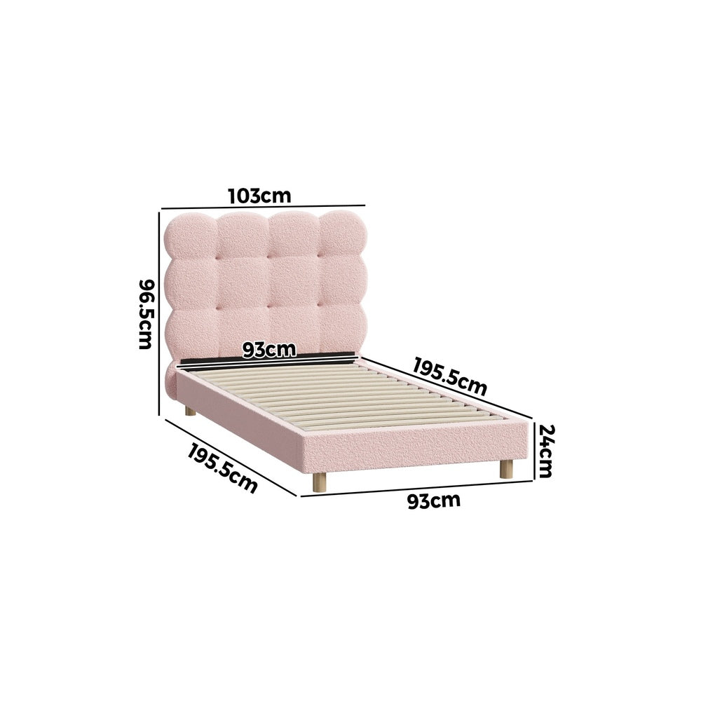 Tufted Bedhead Boucle Fabric Bed Frame Pink  S/D/Q/K/KS