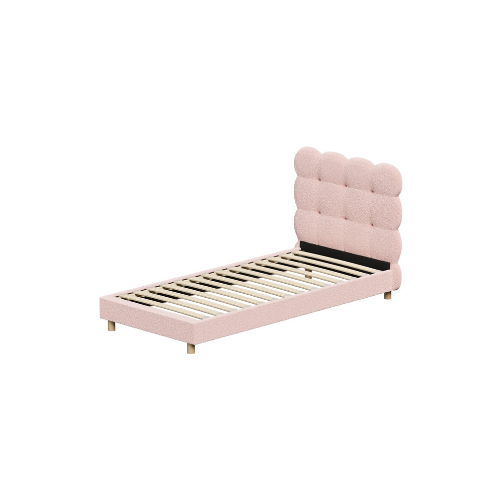 Tufted Bedhead Boucle Fabric Bed Frame Pink  S/D/Q/K/KS