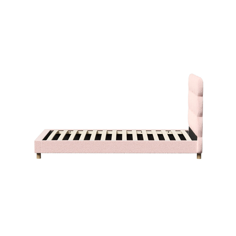 Tufted Bedhead Boucle Fabric Bed Frame Pink  S/D/Q/K/KS
