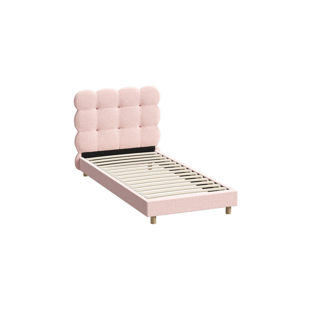 Tufted Bedhead Boucle Fabric Bed Frame Pink  S/D/Q/K/KS