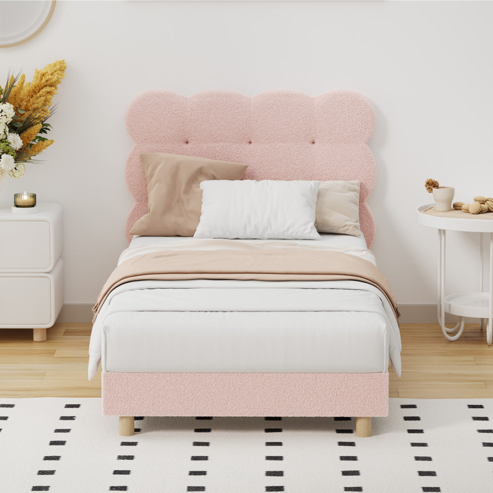 Tufted Bedhead Boucle Fabric Bed Frame Pink  S/D/Q/K/KS