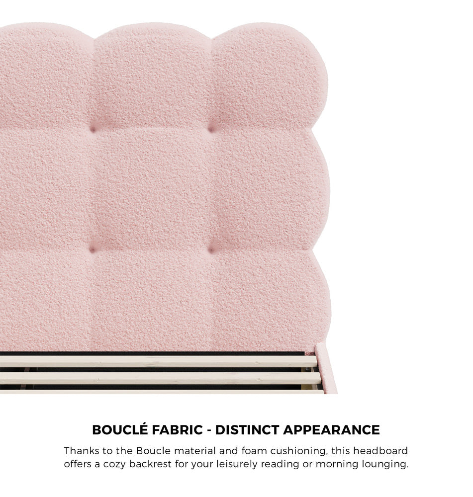 Tufted Bedhead Boucle Fabric Bed Frame Pink  S/D/Q/K/KS