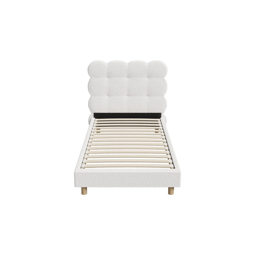Boucle Fabric Bed Frame with Tufted Bedhead and Modern Design