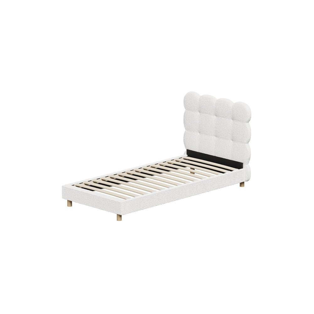 Boucle Fabric Bed Frame with Tufted Bedhead and Modern Design