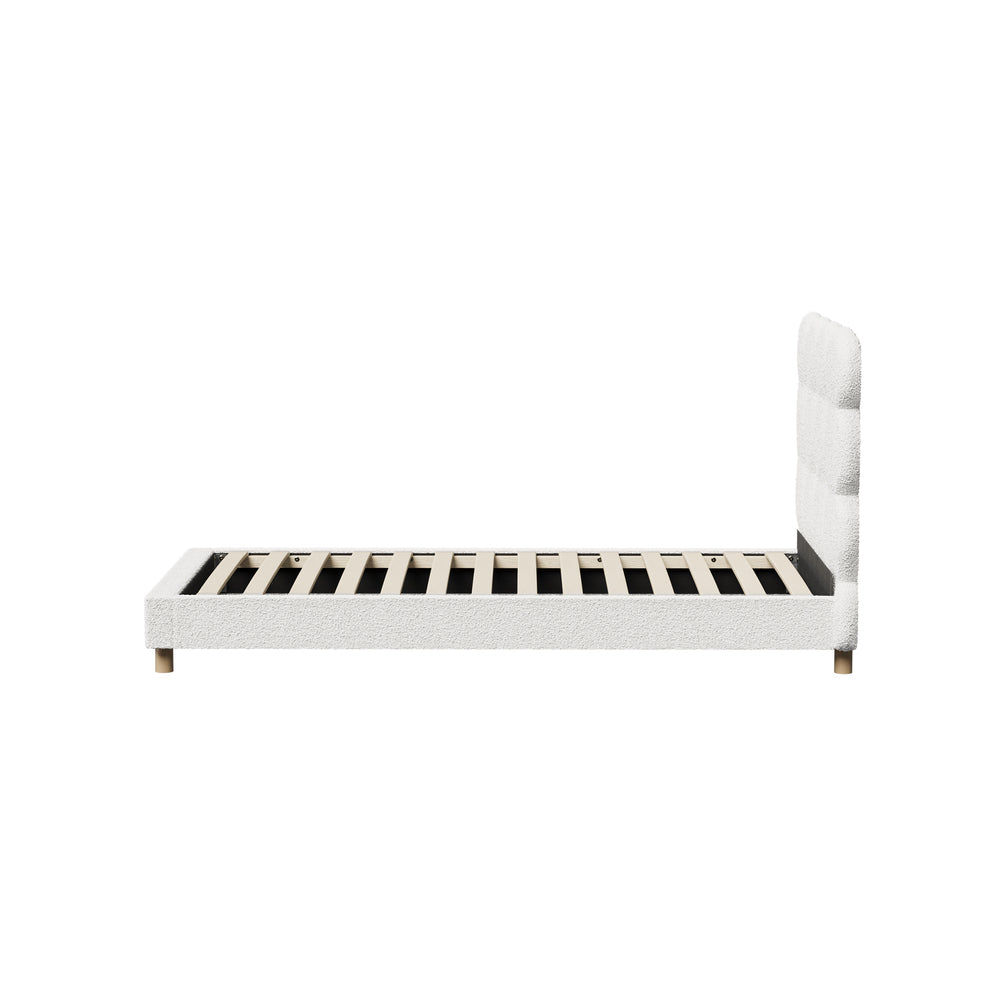 Boucle Fabric Bed Frame with Tufted Bedhead and Modern Design