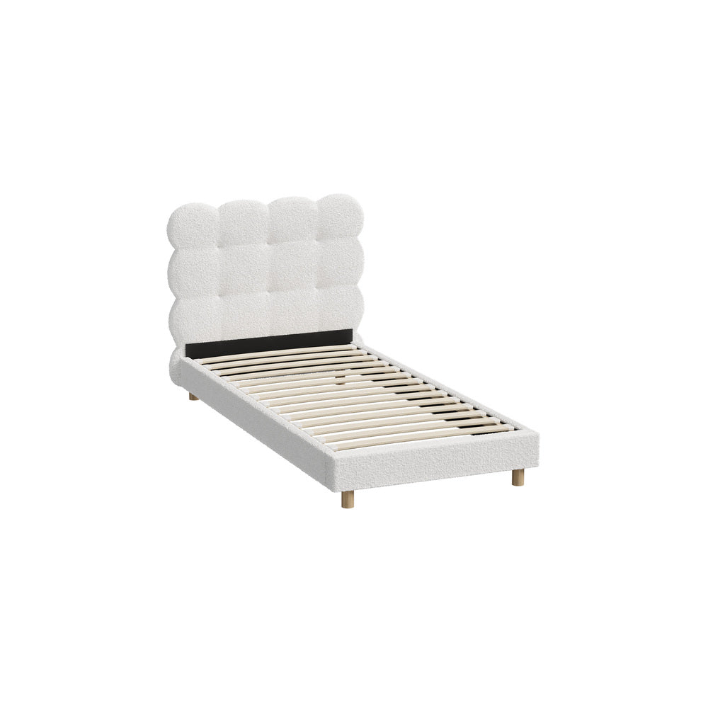 Boucle Fabric Bed Frame with Tufted Bedhead and Modern Design