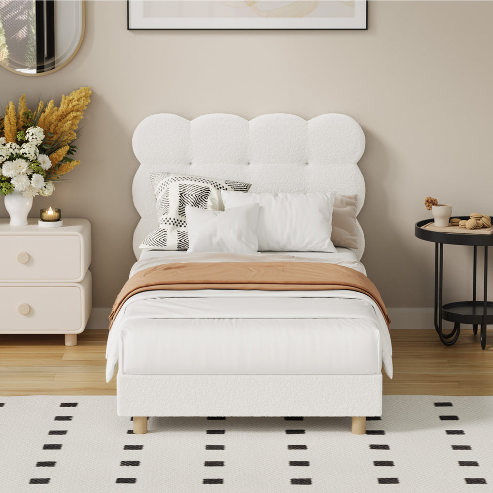 Boucle Fabric Bed Frame with Tufted Bedhead and Modern Design