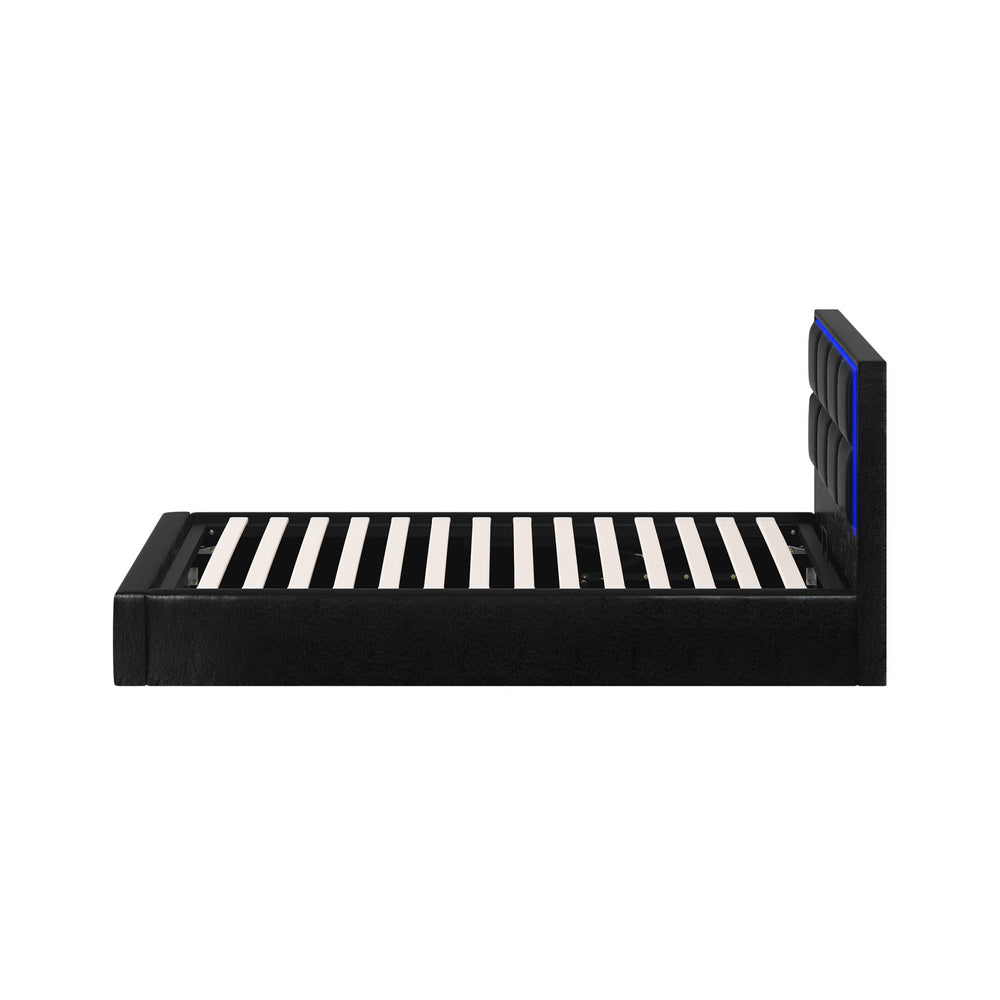 Leather Bed Frame with RGB LED Gas Lift Storage Base