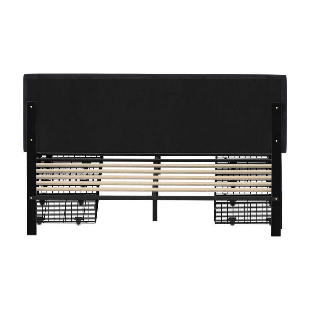 LED Bed Frame Queen Size 4 Drawers Adjustable Headboard Beige/Velvet/Black