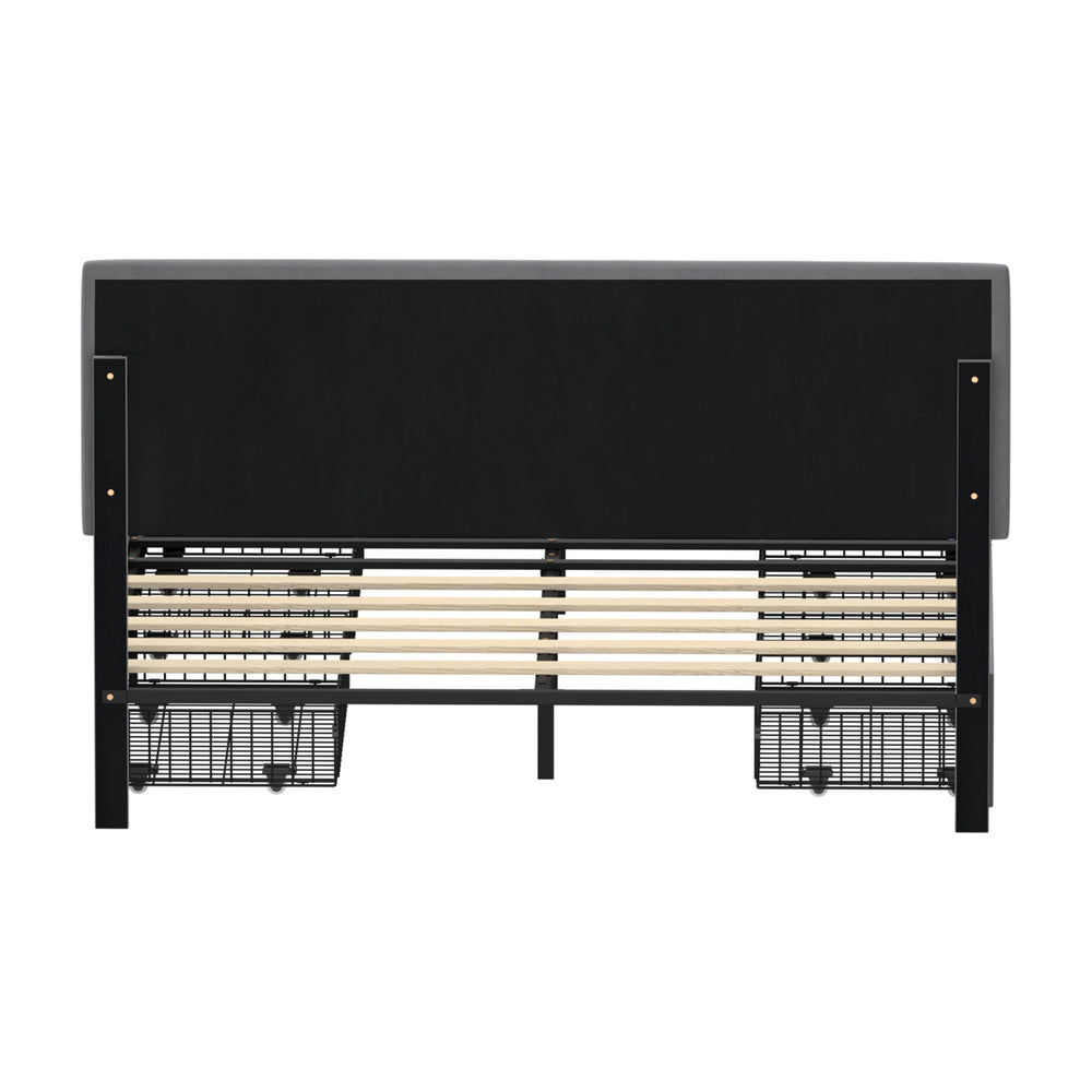LED Bed Frame Queen Size 4 Drawers Adjustable Headboard Beige/Velvet/Black