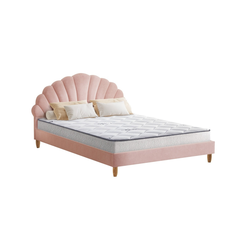 Pink/White Velvet Bed Frame with Mattress and Stylish Design Double Size